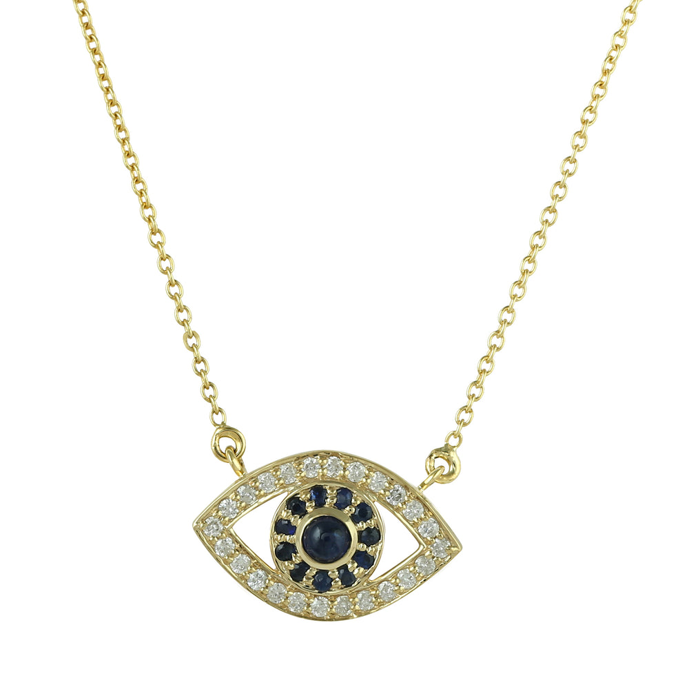 14K Yellow Gold Pave Blue Sapphire & Diamond Evil Eye Choker Necklace