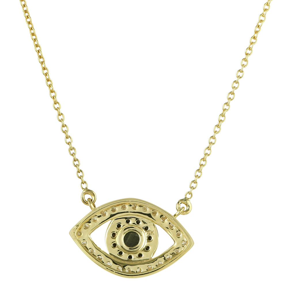 14K Yellow Gold Pave Blue Sapphire & Diamond Evil Eye Choker Necklace