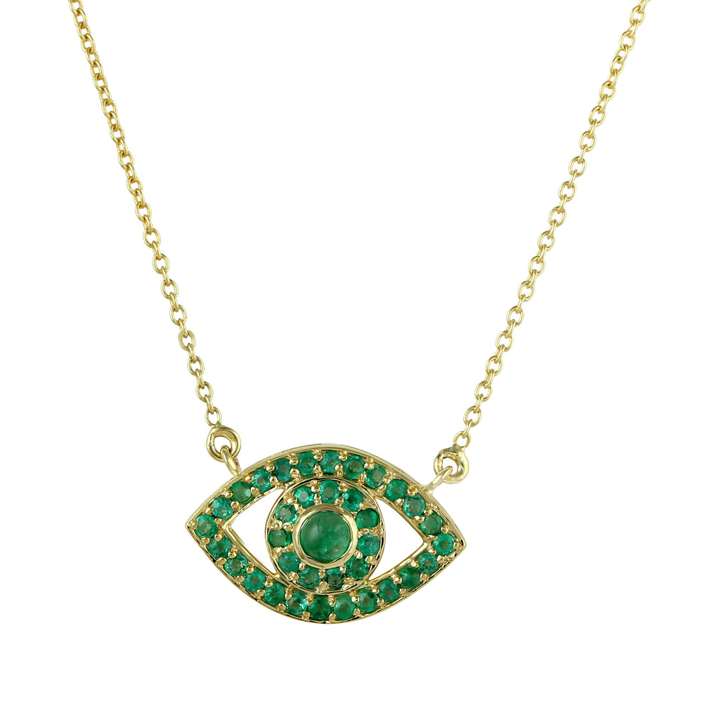 14K Yellow Gold Pave Emerald Evil Eye Choker Necklace – Dainty Protection Jewelry