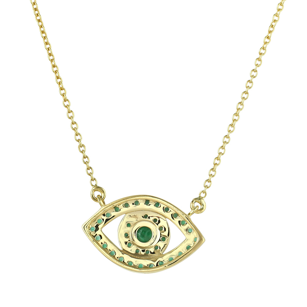 14K Yellow Gold Pave Emerald Evil Eye Choker Necklace – Dainty Protection Jewelry
