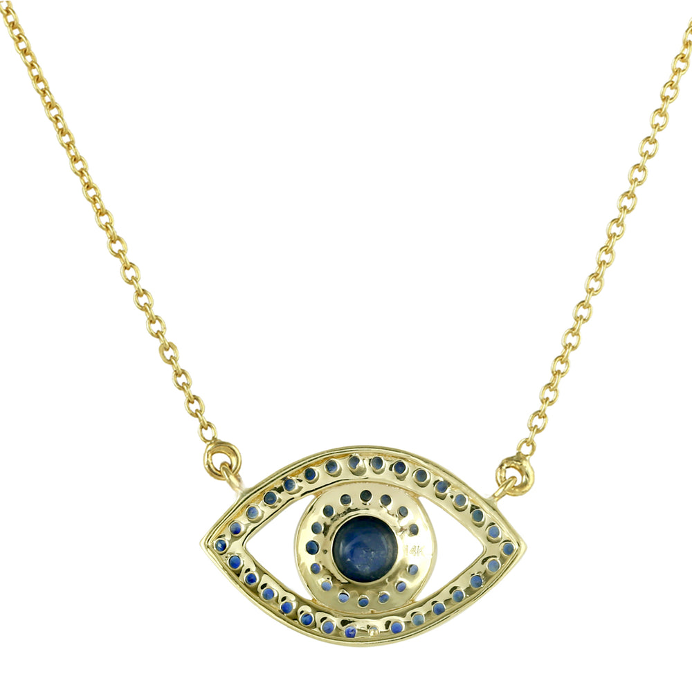 14K Yellow Gold Pave Blue Sapphire Evil Eye Choker Necklace – September Birthstone