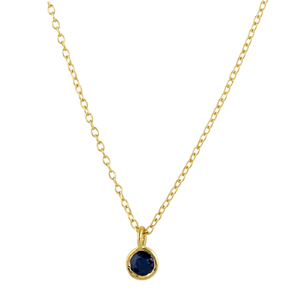 Bezel Set Blue Sapphire Gold Plated Sterling Silver Dainty Necklace For Her