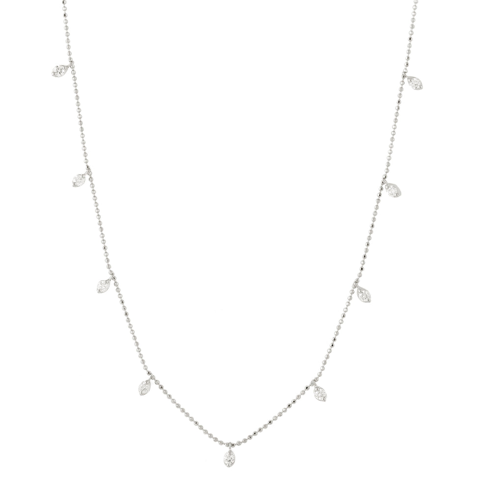 Natural Diamond Prong Beads Princess Necklace in White Gold