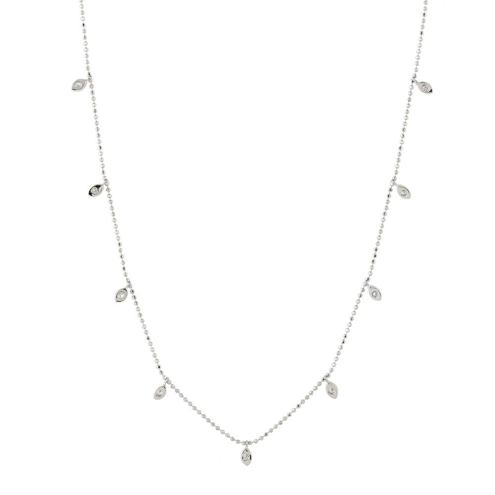 Natural Diamond Prong Beads Princess Necklace in White Gold