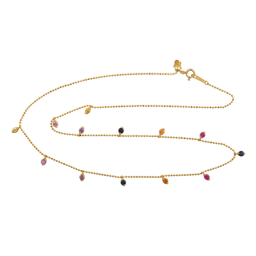 Multicolor Sapphire Station Chain Necklace Jewelry In 18k Yellow Gold