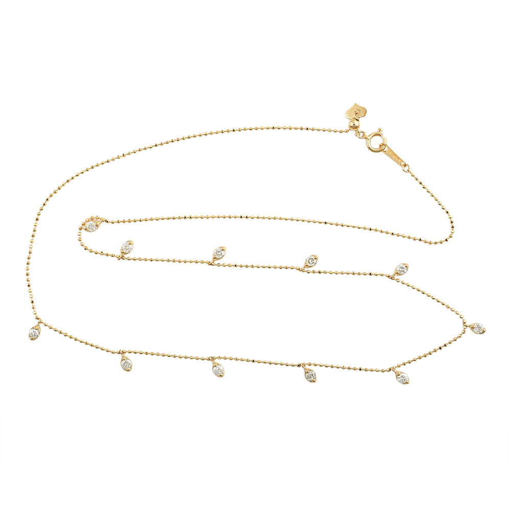 18k Yellow Gold Prong Diamond By Yard Station Necklace For Gift