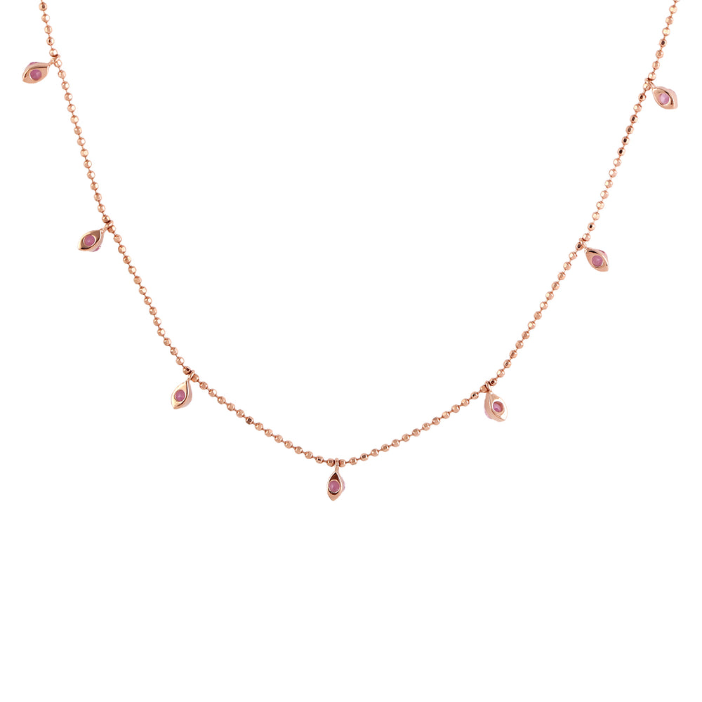 Natural Pink Sapphire In 18k Rose Gold Dot Station Chain Necklace