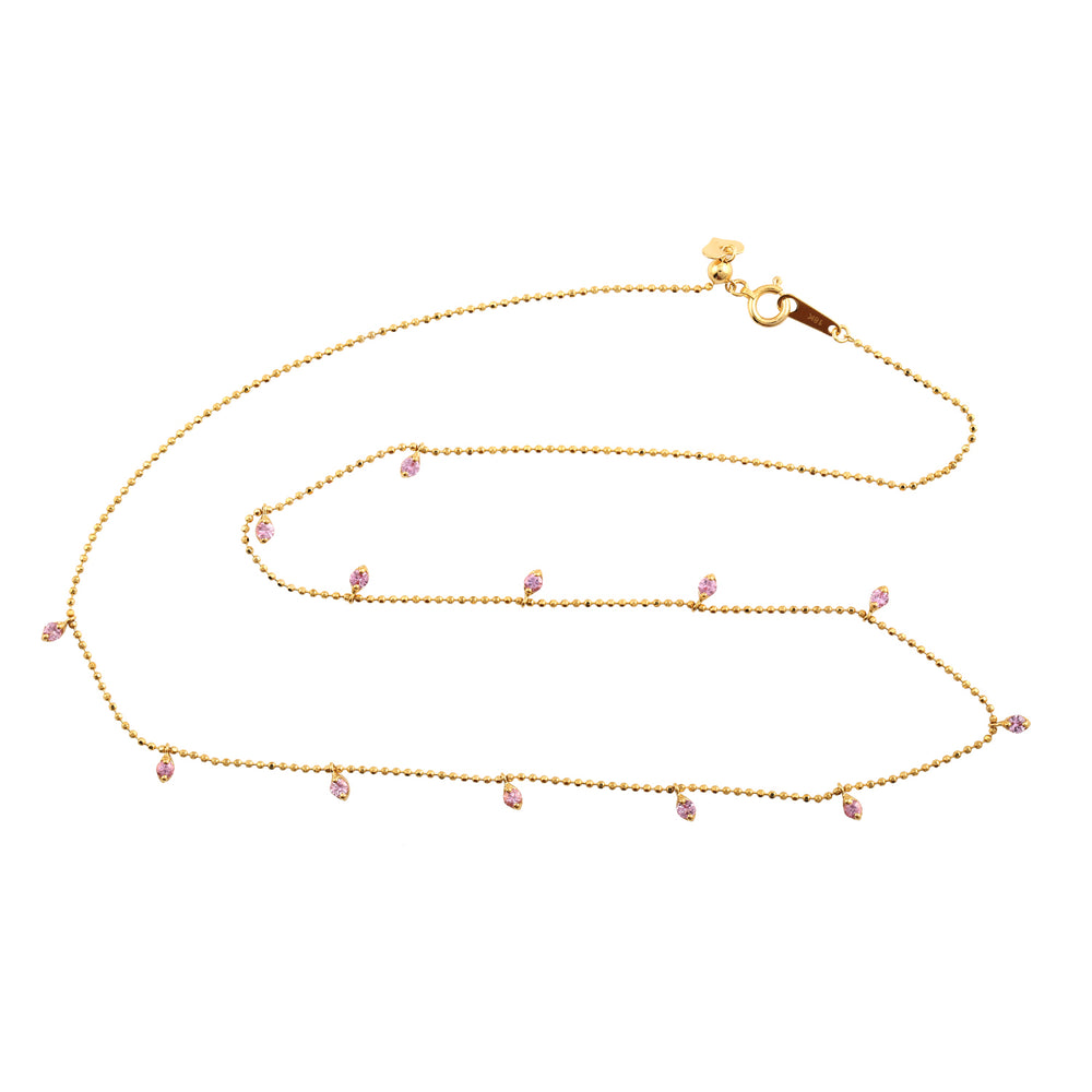Pink Sapphire Gemstone In 18k Yellow Gold Ball Princess Necklace