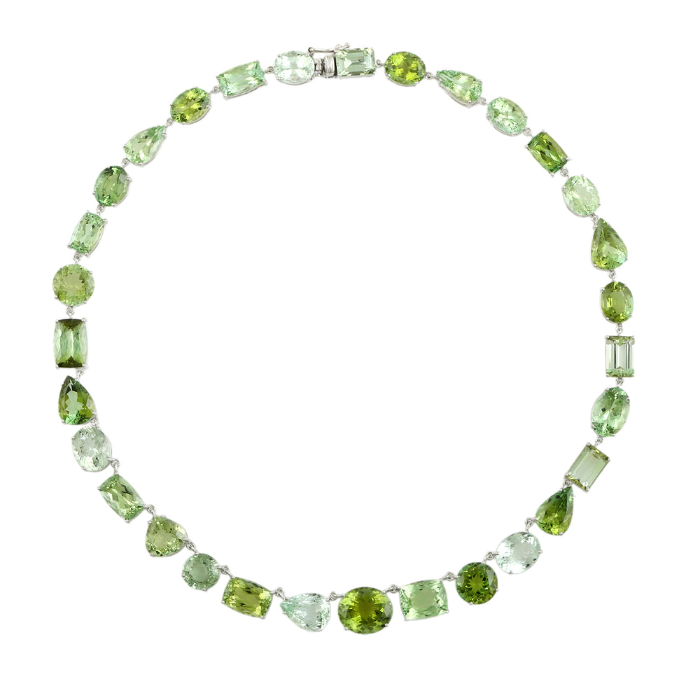 Mixed-Cut Green Tourmaline Choker Necklace in 18K White Gold