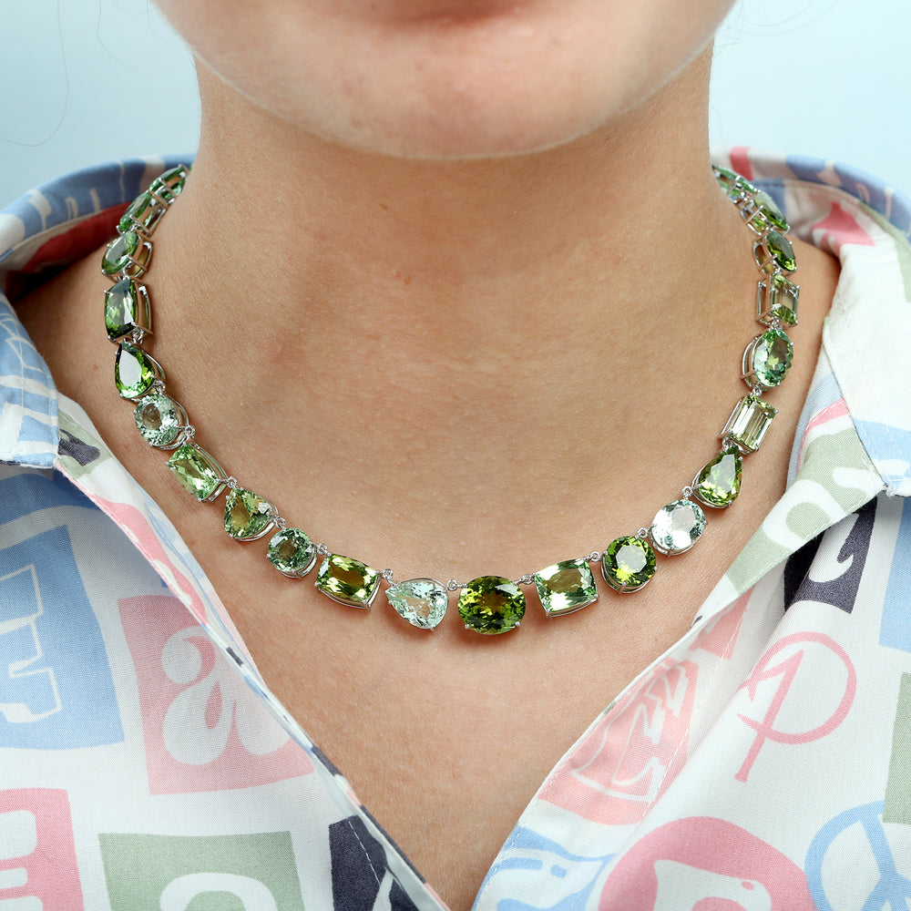 Mixed-Cut Green Tourmaline Choker Necklace in 18K White Gold