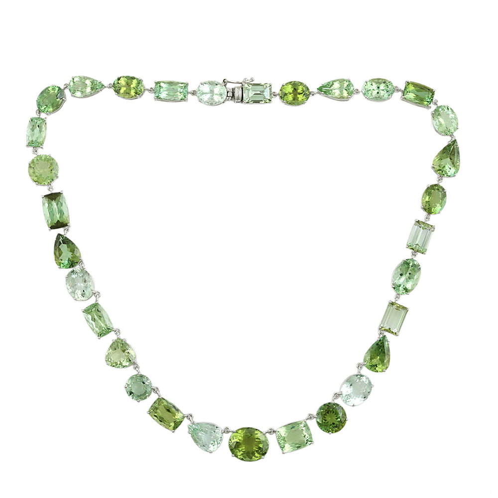 Mixed-Cut Green Tourmaline Choker Necklace in 18K White Gold
