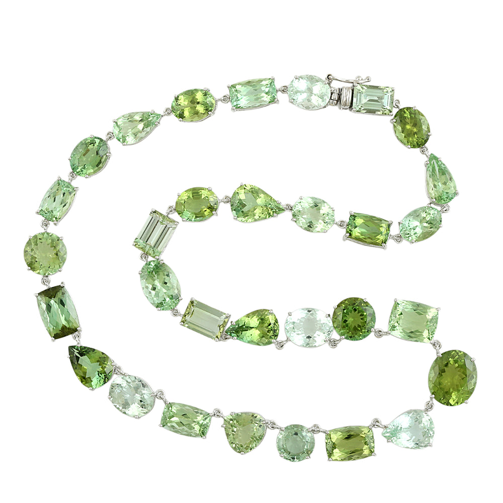 Mixed-Cut Green Tourmaline Choker Necklace in 18K White Gold
