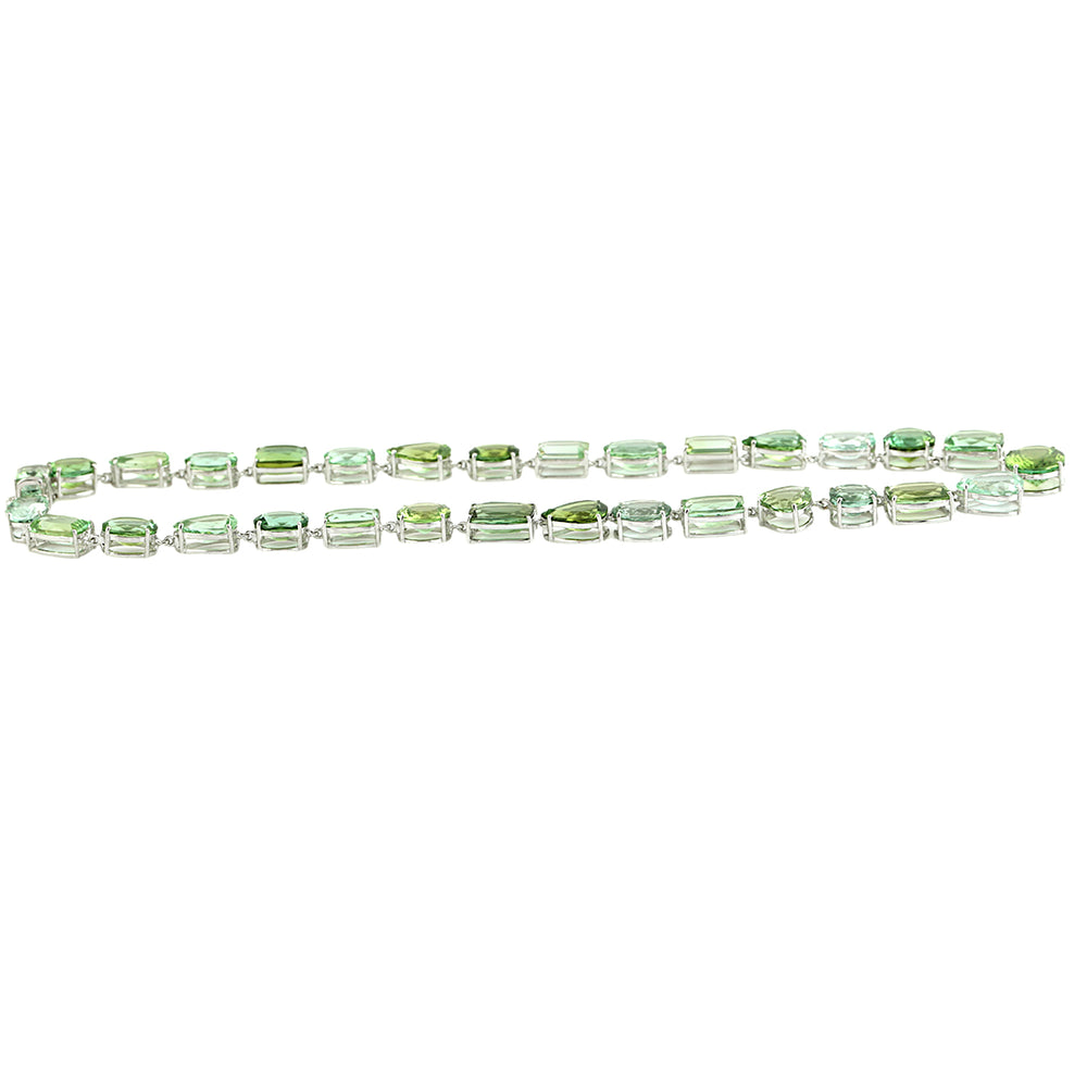 Mixed-Cut Green Tourmaline Choker Necklace in 18K White Gold