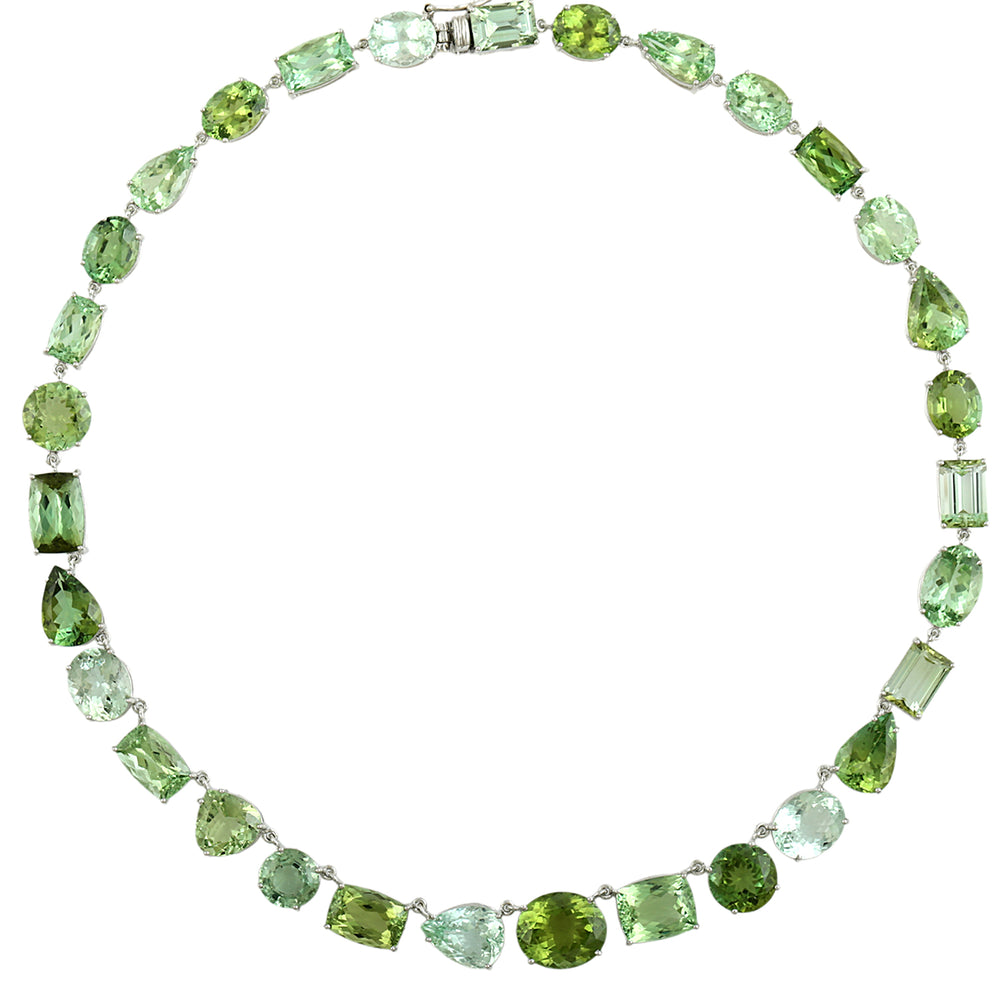 Mixed-Cut Green Tourmaline Choker Necklace in 18K White Gold