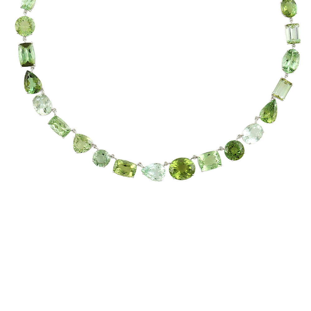 Mixed-Cut Green Tourmaline Choker Necklace in 18K White Gold