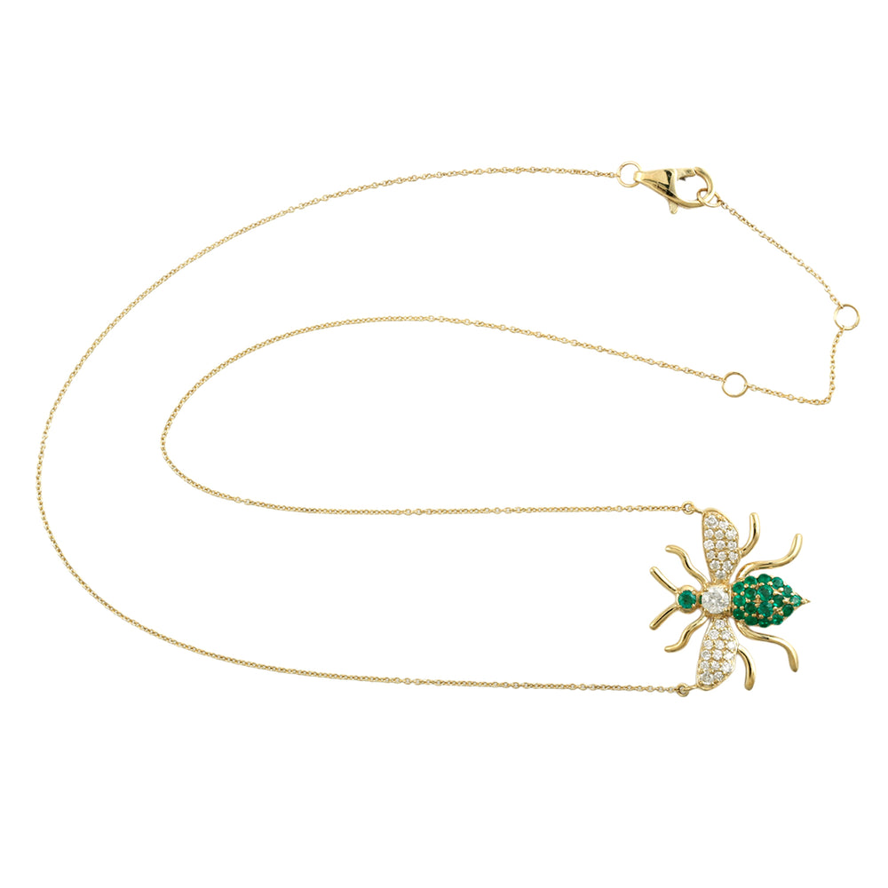 Emerald & Diamond Bee Choker Necklace in 14K Yellow Gold