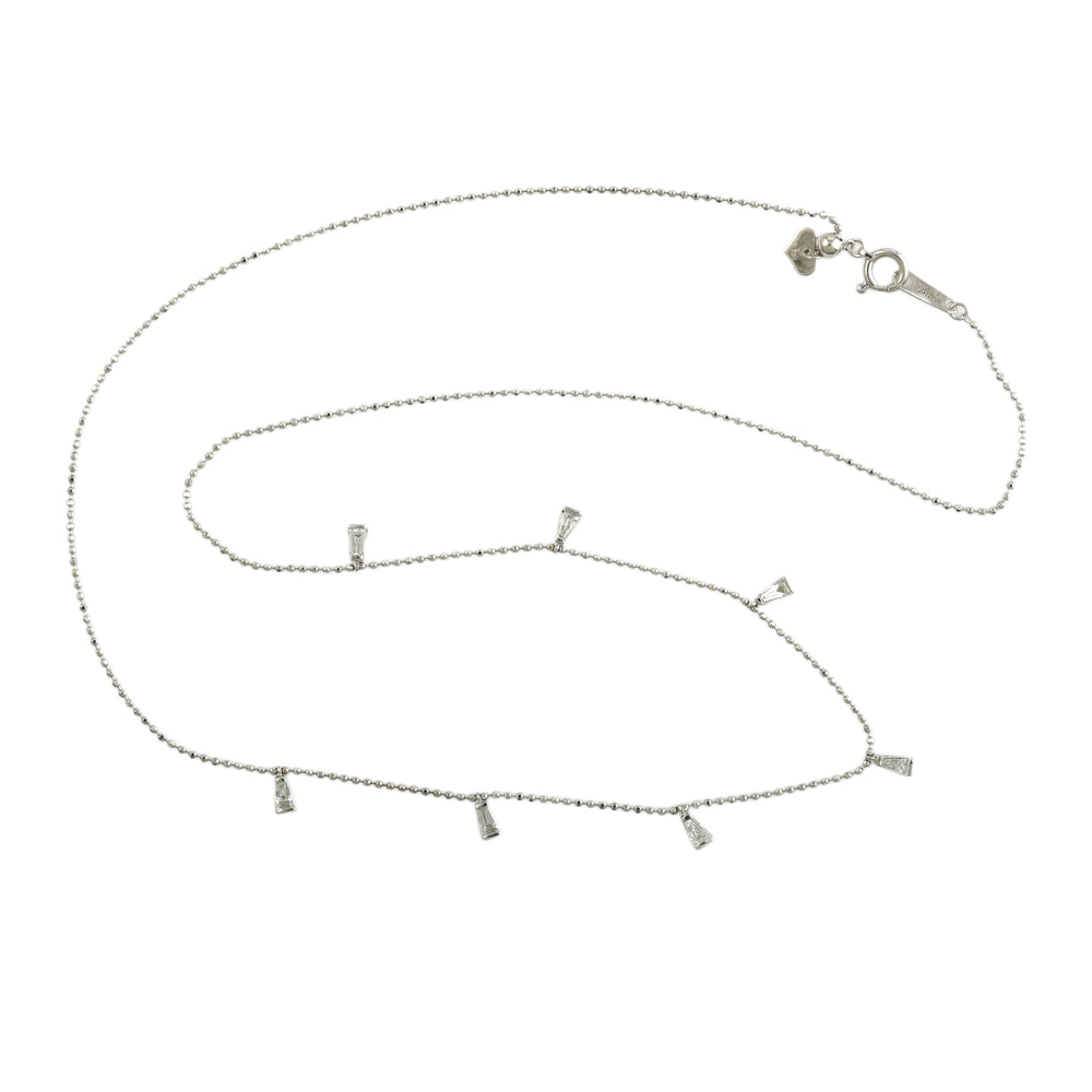 Baguette Diamond Drop Princess Necklace in 18K White Gold