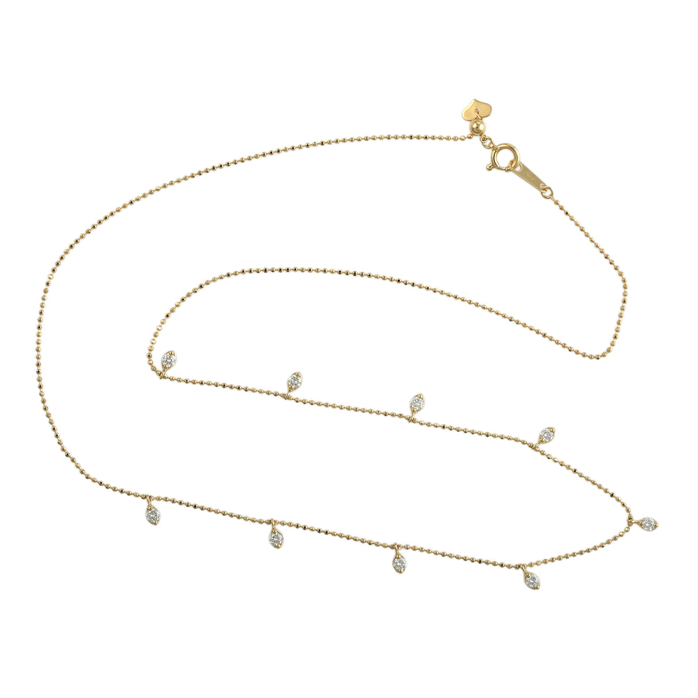 Leaf Motif Pave Diamond Station Necklace in 18K Yellow Gold