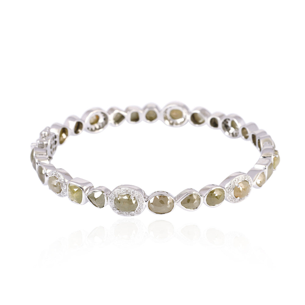 Luxury Ice Diamond Bangle Multi Shape Rose Cut In 18K White Gold