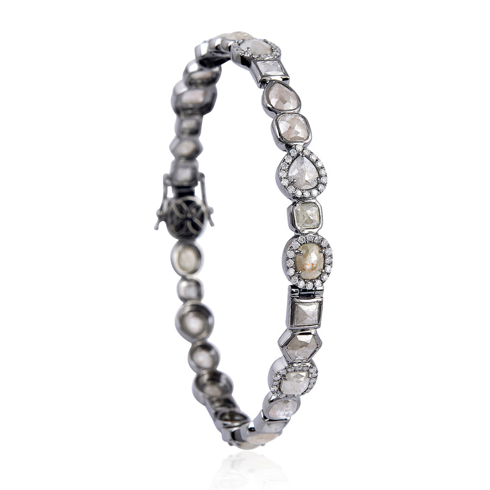 Ice -Cut Diamond Bezel Bangle Bracelet in 18K Oxidized Gold