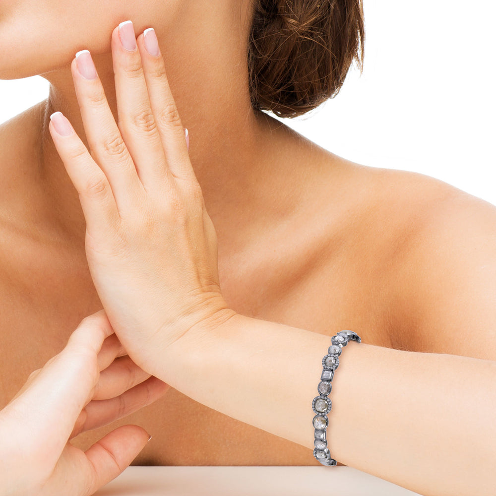 Ice -Cut Diamond Bezel Bangle Bracelet in 18K Oxidized Gold