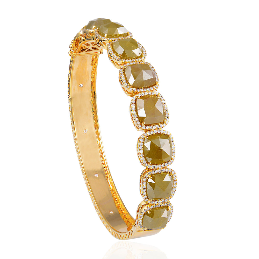 Cushion Ice -Cut Diamond Halo Statement Bangle in 18K Yellow Gold