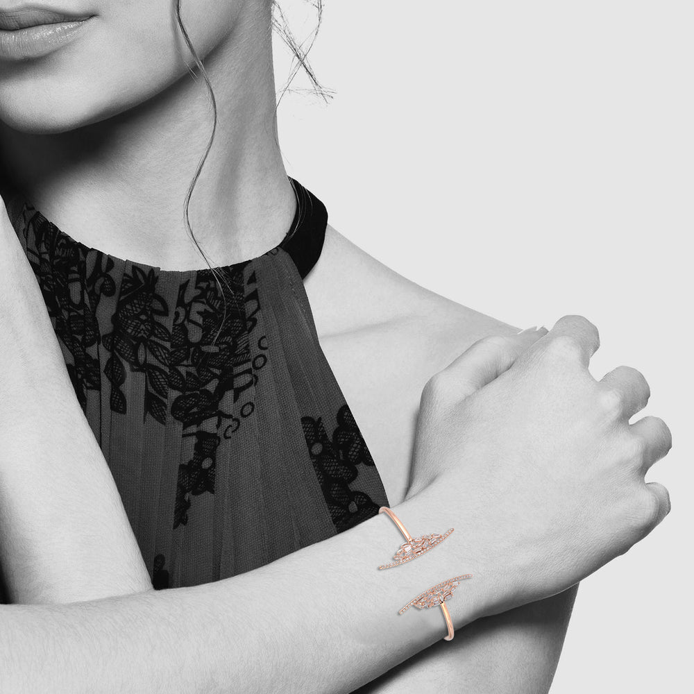 18K Rose Gold Open Cuff Bracelet with Baguette Cut Diamonds – Modern Designer Jewelry