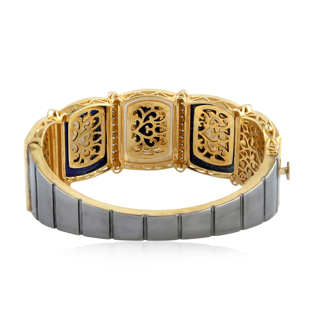 Lapis Lazuli & Mother of Pearl Diamond Accent Link Bracelet in 18K Yellow Gold Silver