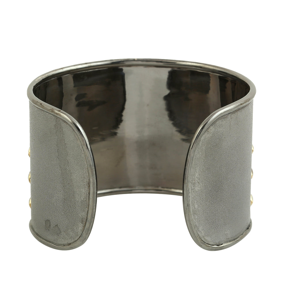 Square Cut Ice Diamond Open Wide Cuff Bracelet In 18K Oxidized Gold 925 Sterling Silver