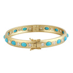 Natural Turquoise Diamond Wedding Bangle In 10k Yellow Gold For Her