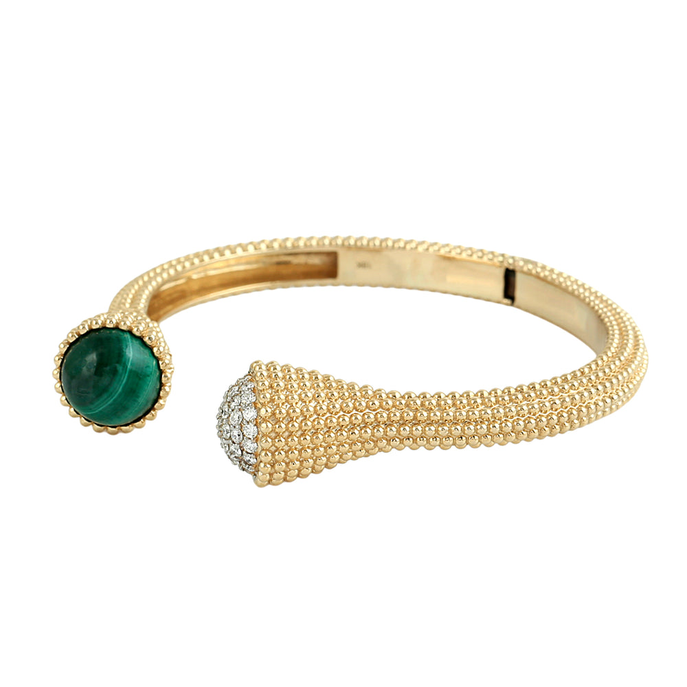 Malachite & Diamond Beaded Cuff Bracelet in 18K Yellow Gold