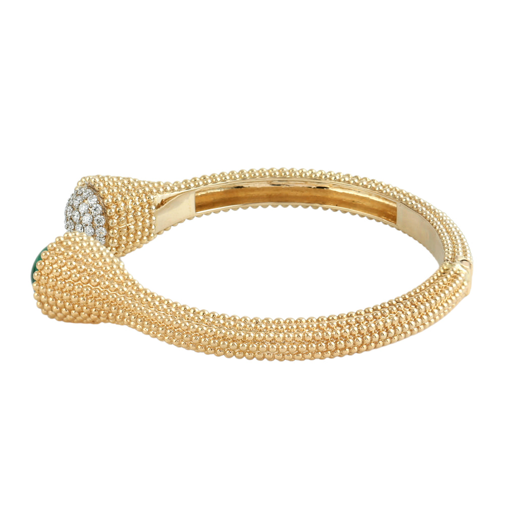Malachite & Diamond Beaded Cuff Bracelet in 18K Yellow Gold