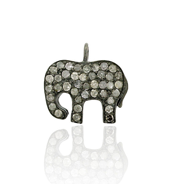 Micro Pave Diamond Elephant Charm pendant In Silver