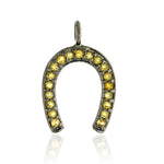 Natural Yellow Sapphire Horse Shoe Charm Sterling Silver Pendant
