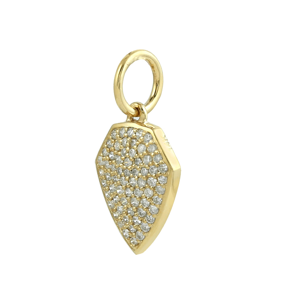 14K Yellow Gold Pave Diamond Shield Charm Pendant For Gifts