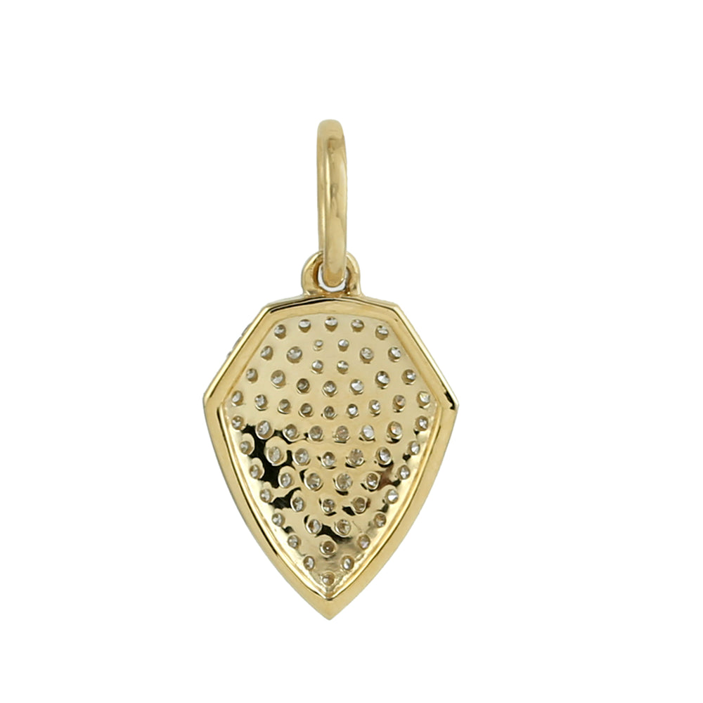 14K Yellow Gold Pave Diamond Shield Charm Pendant For Gifts