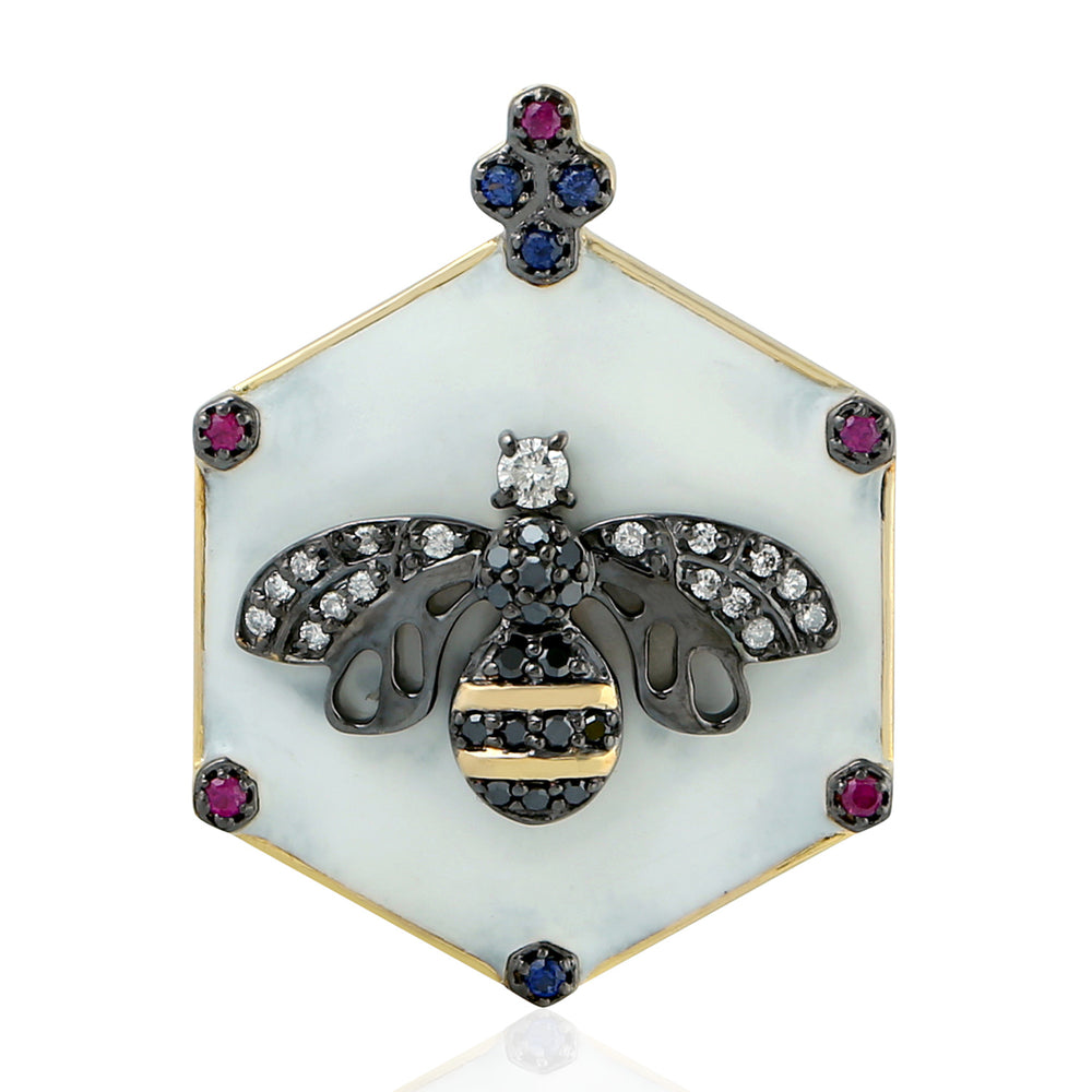 Hexagon Bee Pendant with Diamond & Gemstone Accents in 18K Gold