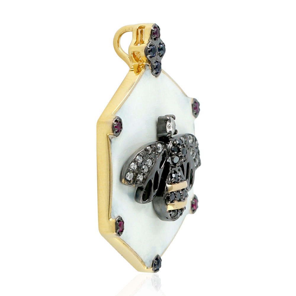 Hexagon Bee Pendant with Diamond & Gemstone Accents in 18K Gold