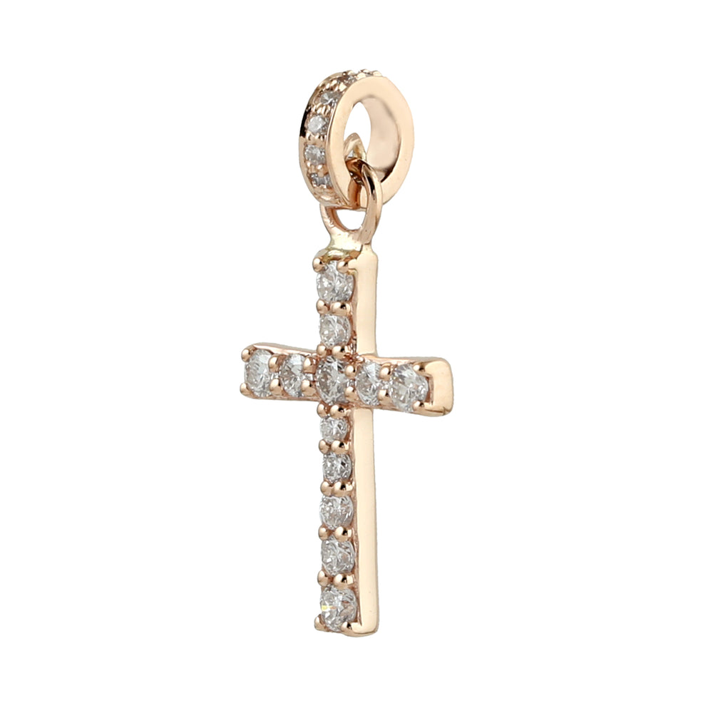 14K Rose Gold Pave Diamond Cross Mythological Pendant