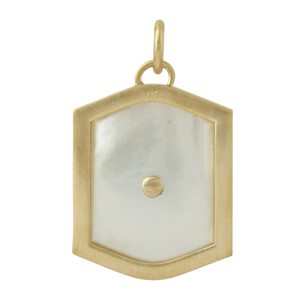 Fancy Cut MOP Pave Diamond Star Enamel Pendant In 14K Yellow Gold