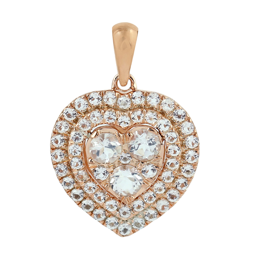 Natural White Topaz Heart Design Rose Gold plated Silver Charm