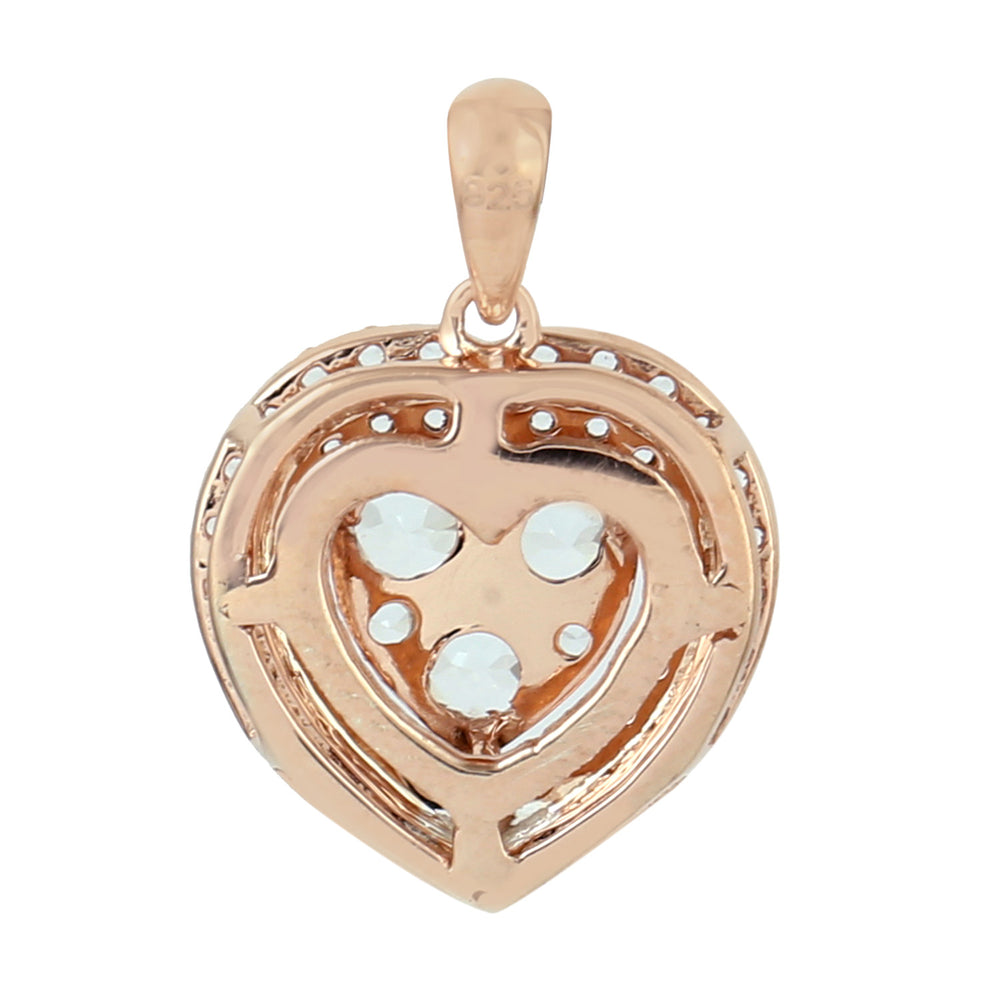 Natural White Topaz Heart Design Rose Gold plated Silver Charm