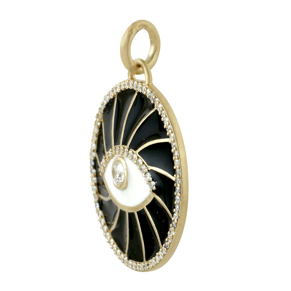18K Yellow Gold Pave Diamond Evil Eye Enamel Charm Pendant