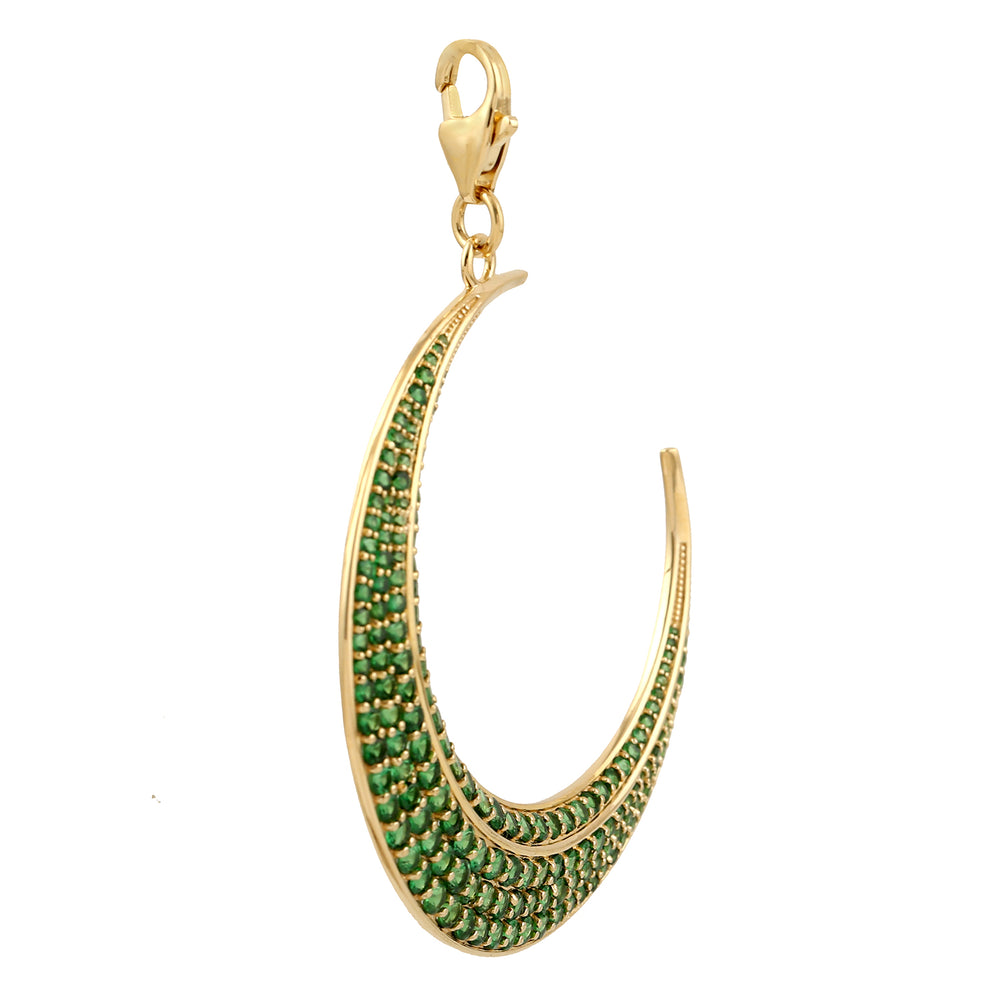 18k Yellow Gold Pave Tsavorite Crescent Moon Designer Pendant For Her