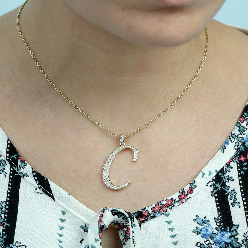 Natural Diamond “C” Initial Pendant in 14K Yellow Gold