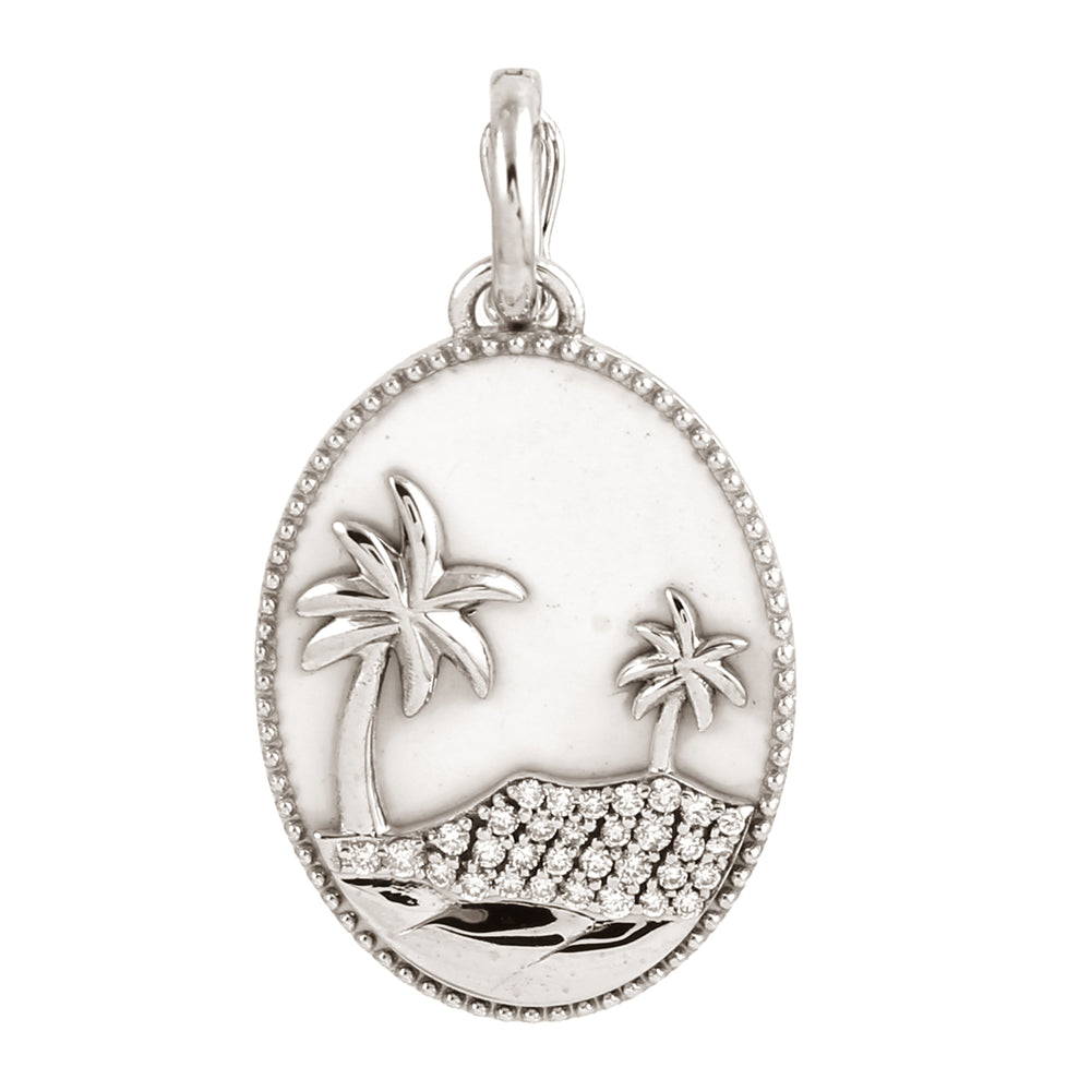 Natural Pave Diamond 18k White Gold Beach Charm Pendant Jewelry