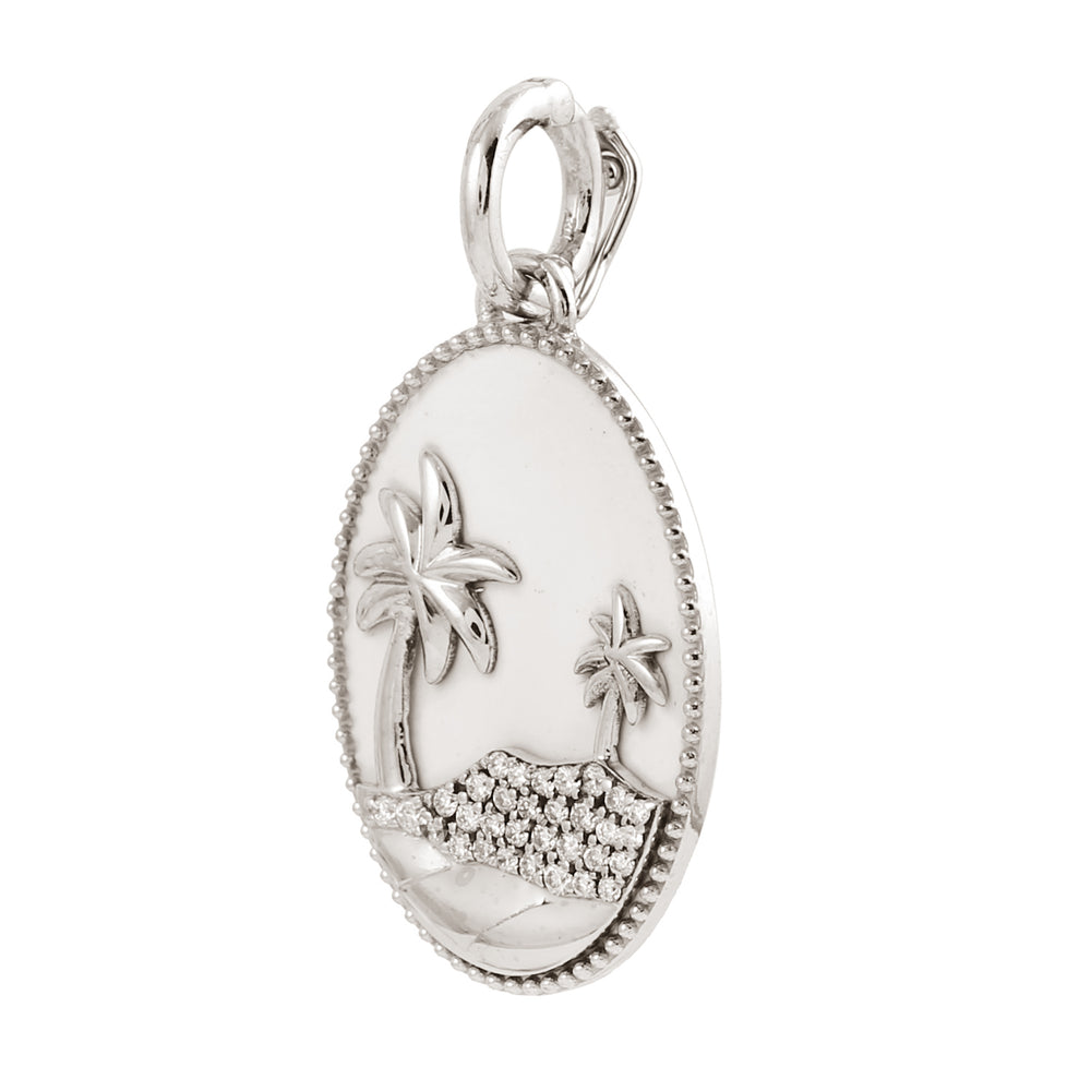 Natural Pave Diamond 18k White Gold Beach Charm Pendant Jewelry