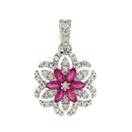 Marquise Ruby Pave Diamond Beautiful Floral Charm 18k White Gold Jewelry