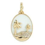 Natural Diamond Coconut Tree Beach Charm Enamel 18k Yellow Gold Pendant