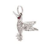 Micro Pave Diamond Ruby Flying Bird Charm 18k White Gold Jewelry